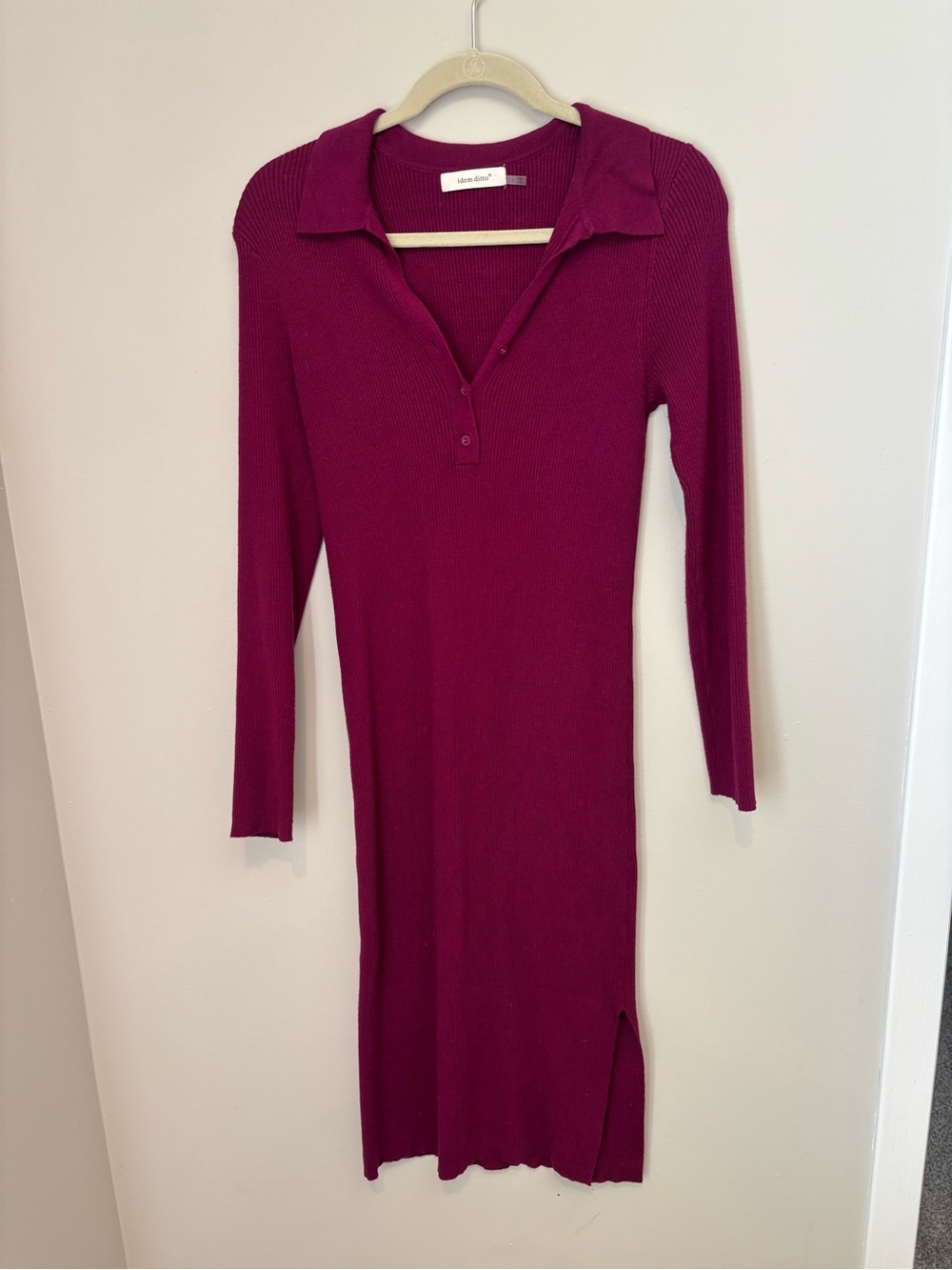 Idem Ditto Magenta/Berry Ribbed Polo Sweater Midi Dress — Size L — Maternity
